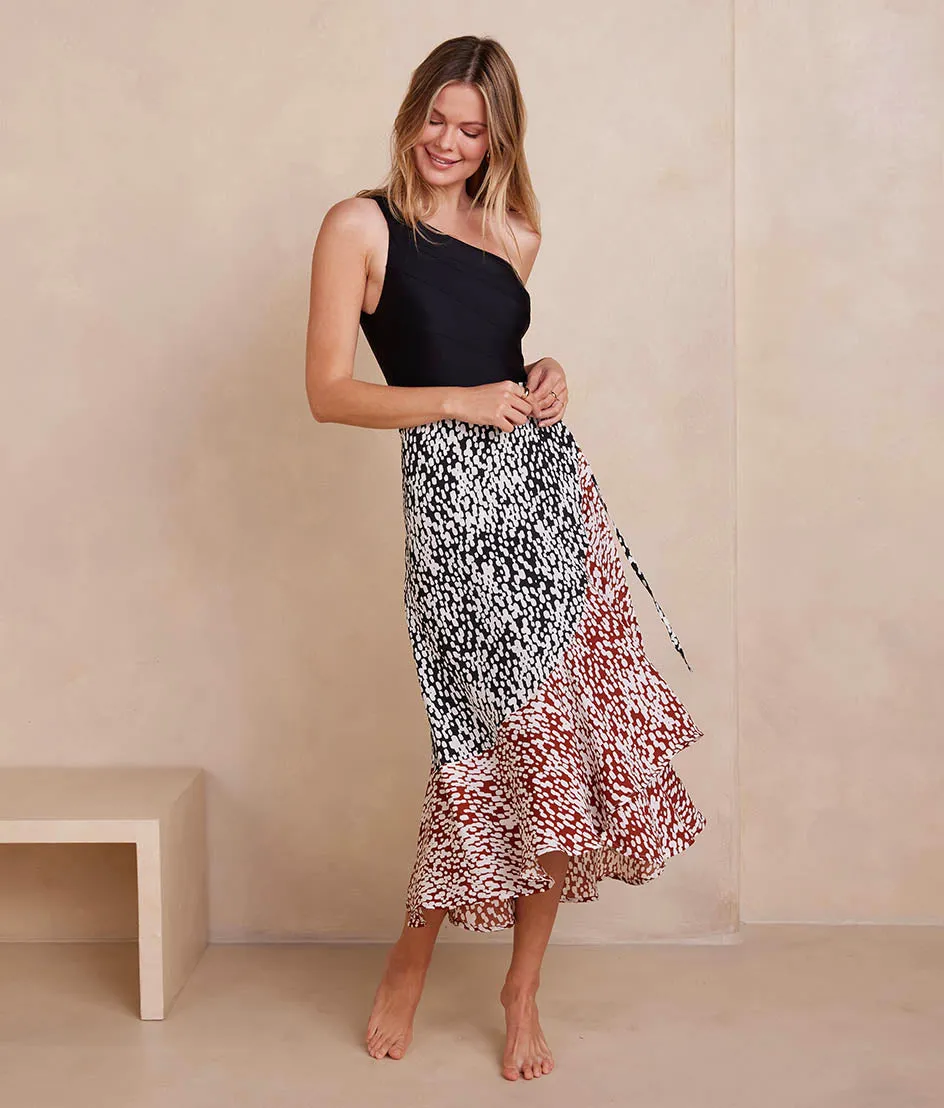 The Silky Luxe Beach to Brunch Wrap Skirt - Watercolor Dot in Sea Urchin & White Sand sold by Summersalt product image thumbnail 4