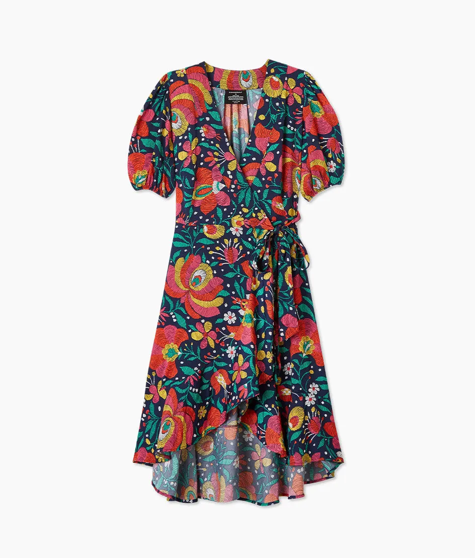 The Silky Luxe Puff Sleeve Beach to Brunch Wrap Dress - Super Bloom sold by Summersalt product image thumbnail 4