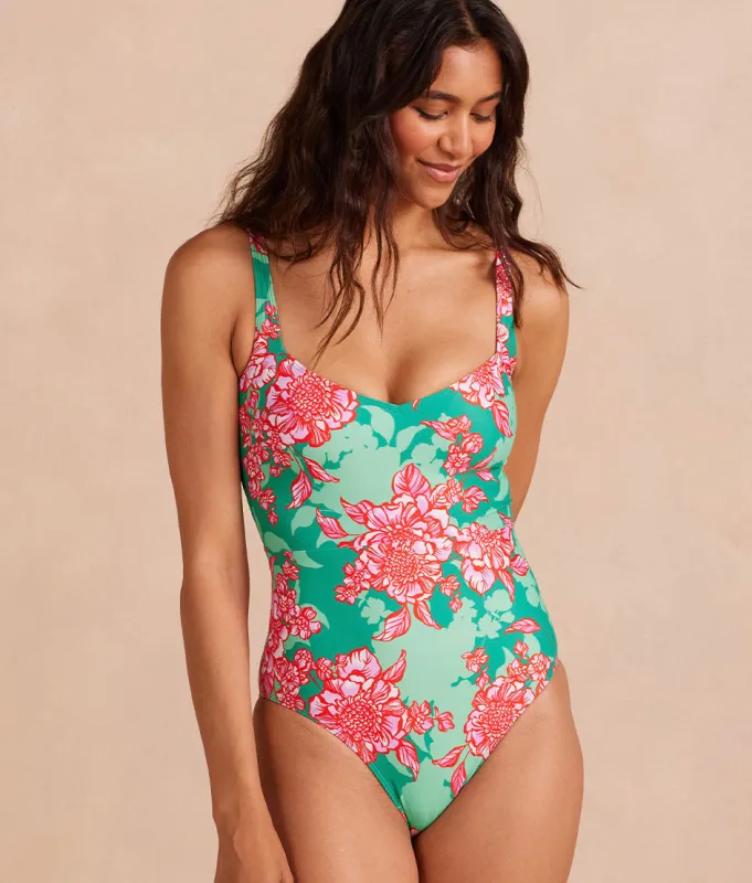 The Seascape Sweetheart One Piece - Burst Floral in Azalea and Seaglass made by Summersalt