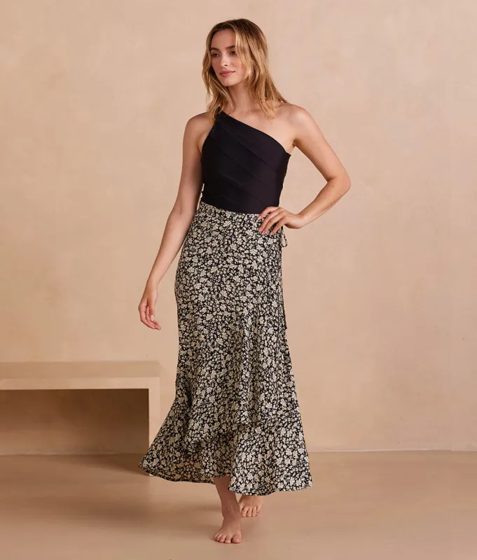 The Silky Luxe Beach to Brunch Wrap Skirt - Vintage Floral in Sea Urchin sold by Summersalt