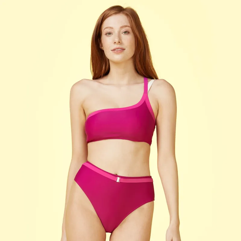 The Belted High Leg High Rise Bottom - Orchid & Hibiscus made by Summersalt