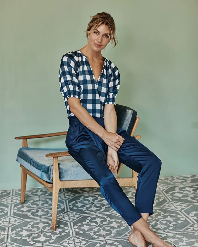 The Silky Paper Bag Ankle Pant - Deep Sea sold by Summersalt