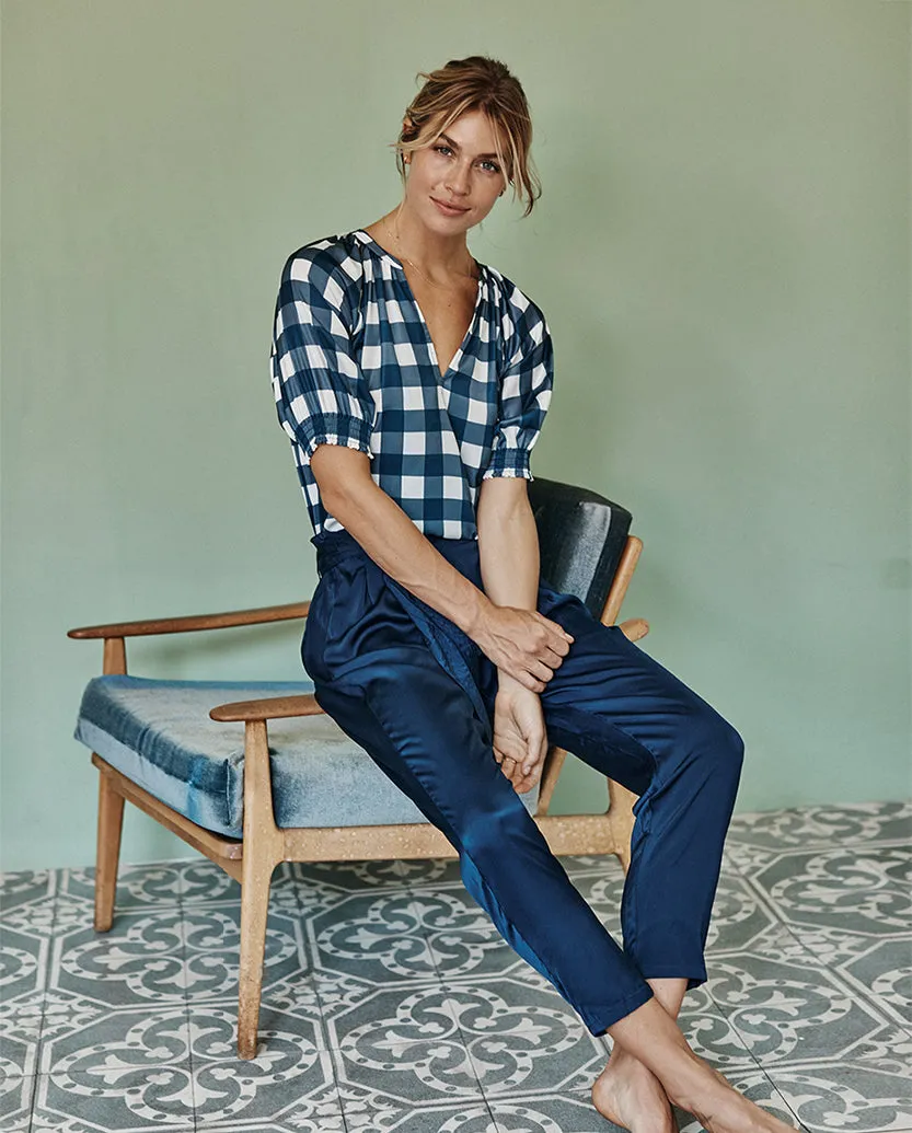 The Silky Paper Bag Ankle Pant - Deep Sea sold by Summersalt