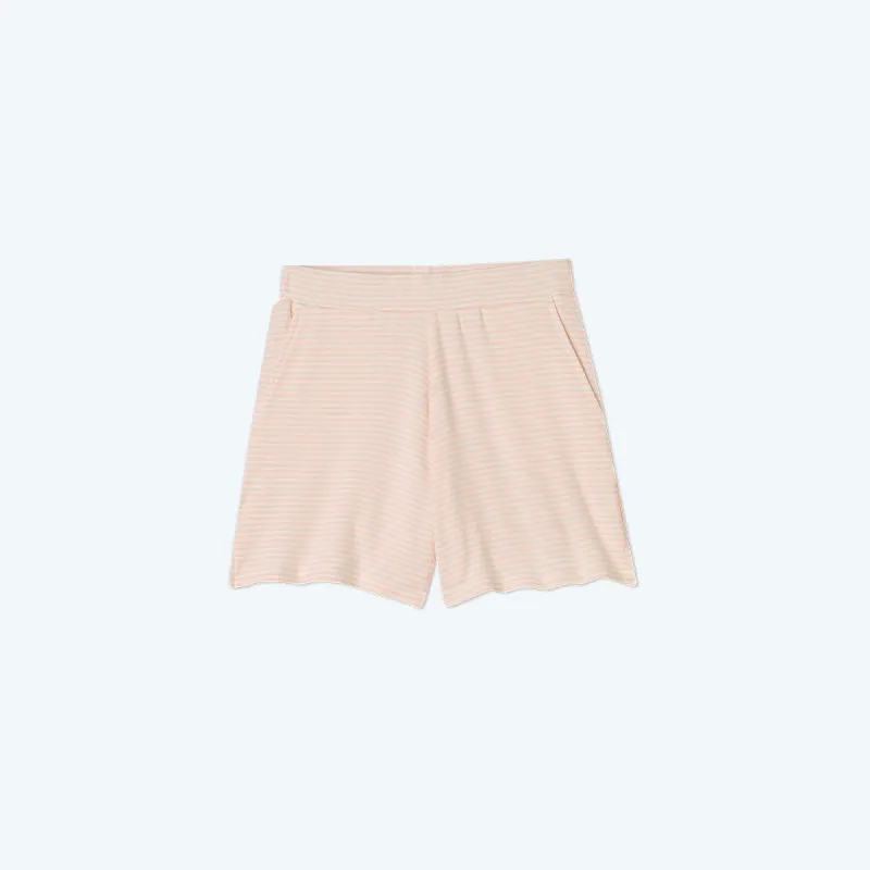 The Softest Ribbed Lounge Shorts - Blush & White Sand Stripe sold by Summersalt