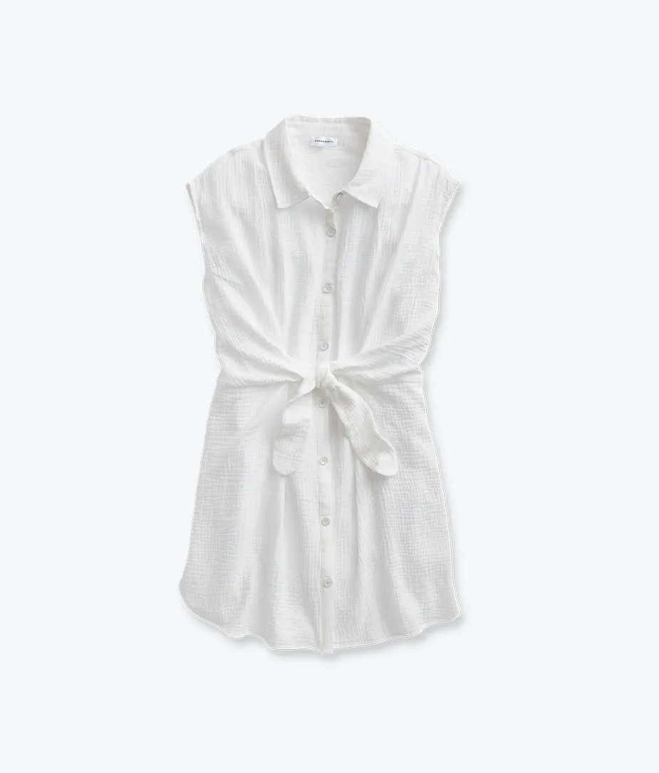 The Going Places Gauze Tie-Waist Shirtdress - White Sand sold by Summersalt product image thumbnail 4