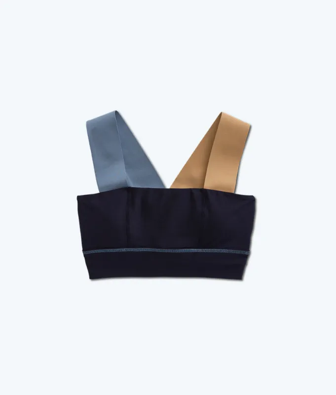 The Colorblock Wide-Strap Sports Bra - Midnight & Slate & Toffee sold by Summersalt