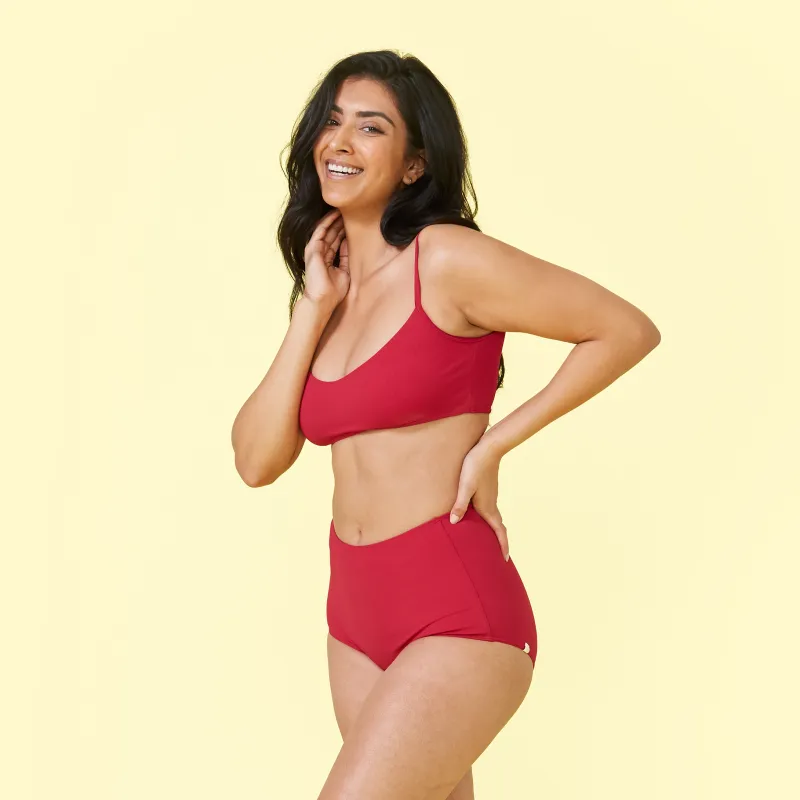 The Ribbed Voyager Bikini Top - Sangria made by Summersalt