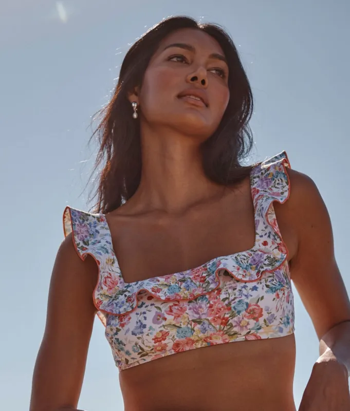 The Ruffle Seaway Square Neck Bikini Top - Bouquet Parade made by Summersalt