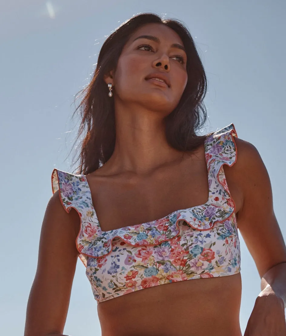 The Ruffle Seaway Square Neck Bikini Top - Bouquet Parade sold by Summersalt