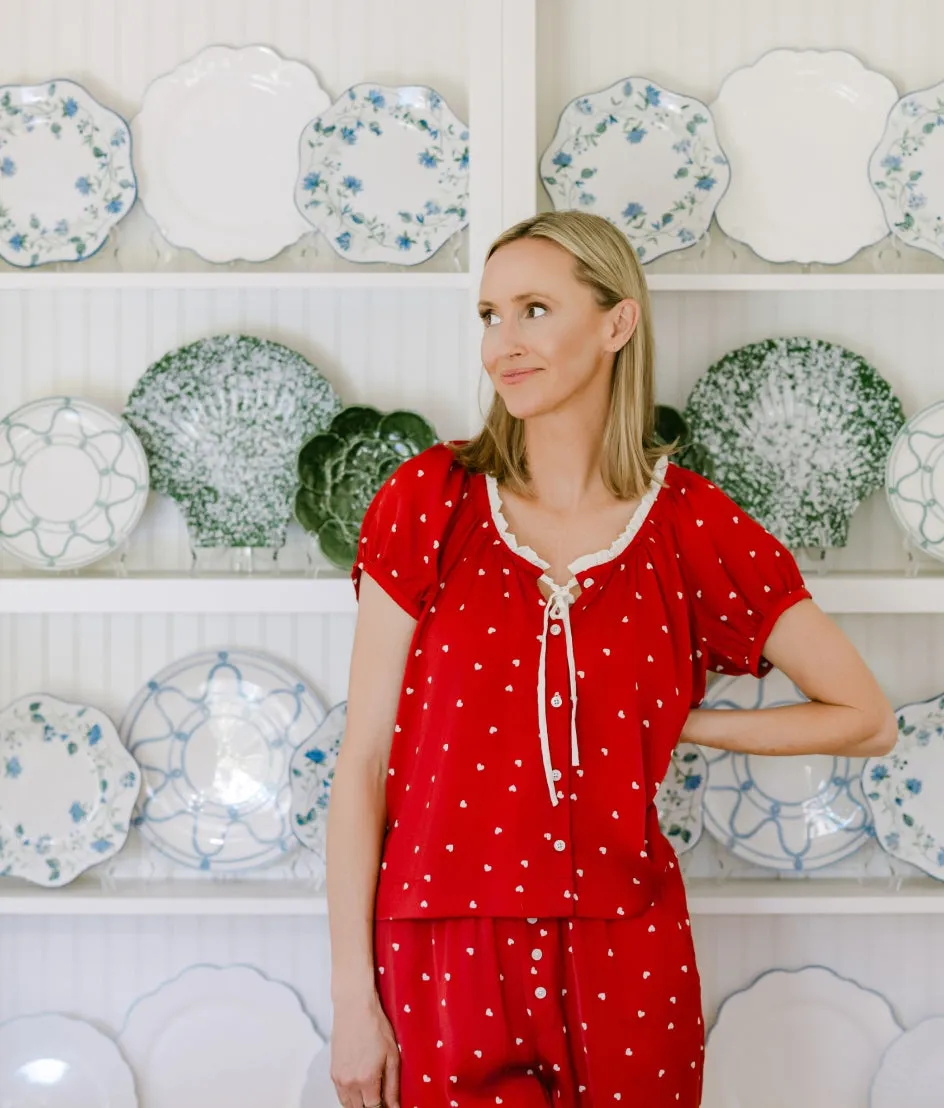 The Silky Luxe Puff Sleeve Button-Front Pajama Set - Love Dots sold by Summersalt product image thumbnail 3