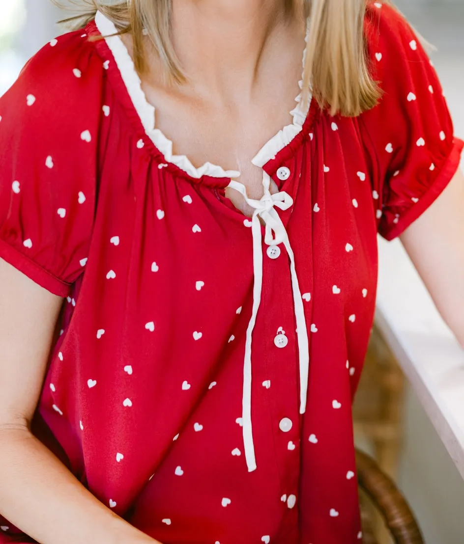 The Silky Luxe Puff Sleeve Button-Front Pajama Set - Love Dots sold by Summersalt product image thumbnail 2