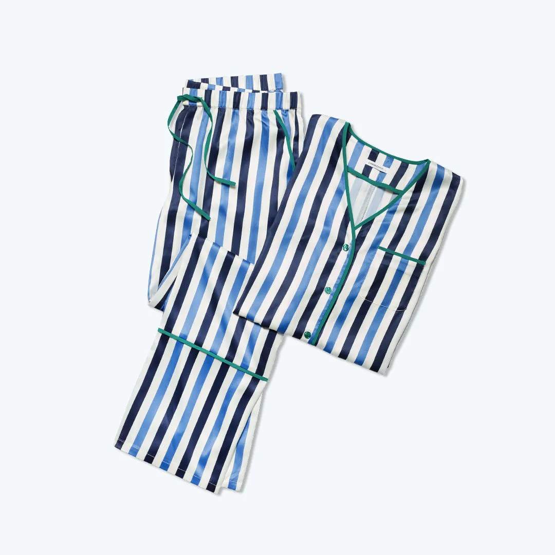 The Cloud 9 Silky Pajama Set - Classic Stripe in Deep Sea & Indigo sold by Summersalt product image thumbnail 5