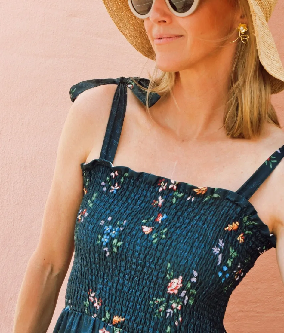 The Silky Luxe Smocked Maxi Dress - Celestial Floral in Deep Sea sold by Summersalt product image thumbnail 2