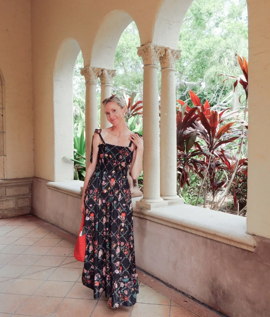 The Silky Luxe Smocked Maxi Dress - Orchard Trellis in Sea Urchin sold by Summersalt product image thumbnail 3