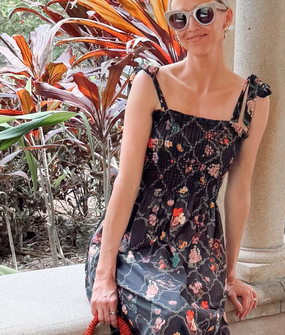 The Silky Luxe Smocked Maxi Dress - Orchard Trellis in Sea Urchin sold by Summersalt product image thumbnail 2