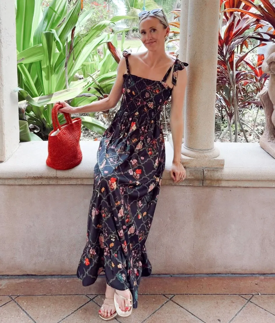 The Silky Luxe Smocked Maxi Dress - Orchard Trellis in Sea Urchin sold by Summersalt product image thumbnail 4