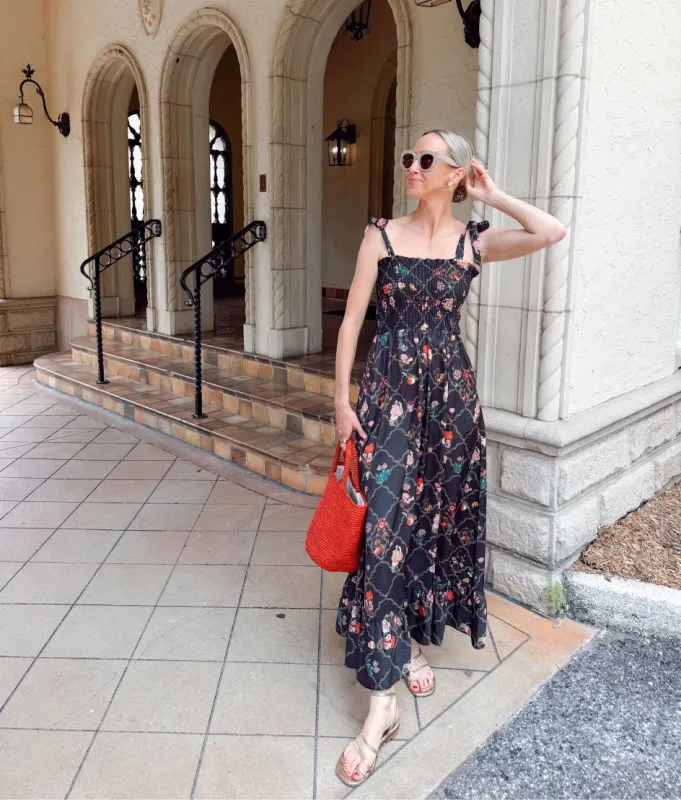 The Silky Luxe Smocked Maxi Dress - Orchard Trellis in Sea Urchin made by Summersalt