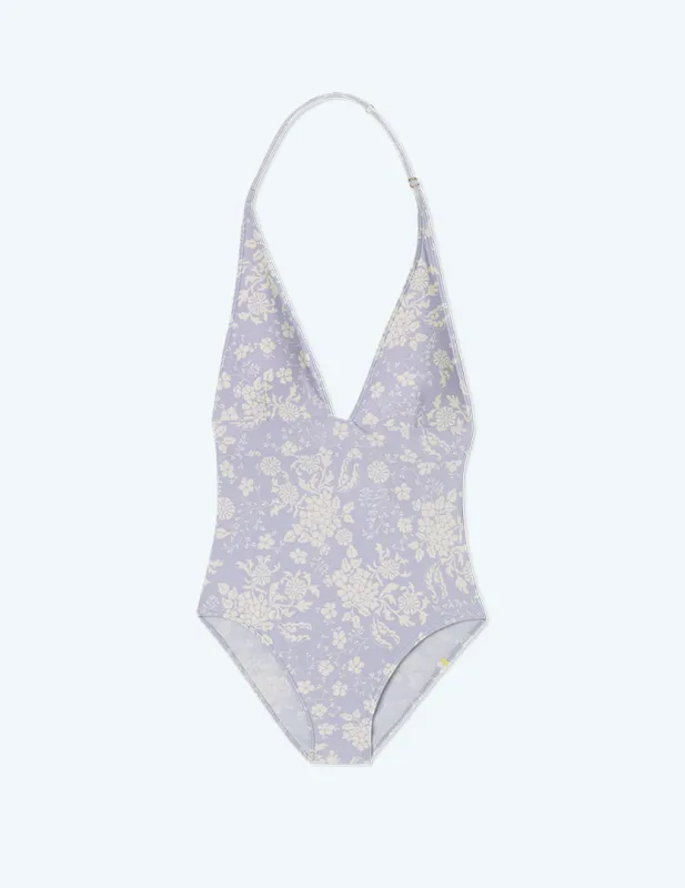 The Halter Plunge - Vintage Floral in Lavender made by Summersalt