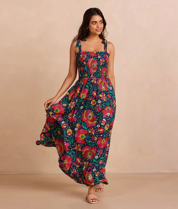 The Silky Luxe Smocked Maxi Dress - Super Bloom made by Summersalt