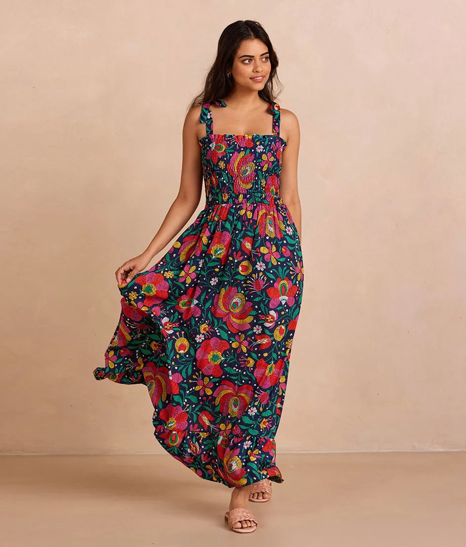 The Silky Luxe Smocked Maxi Dress - Super Bloom sold by Summersalt