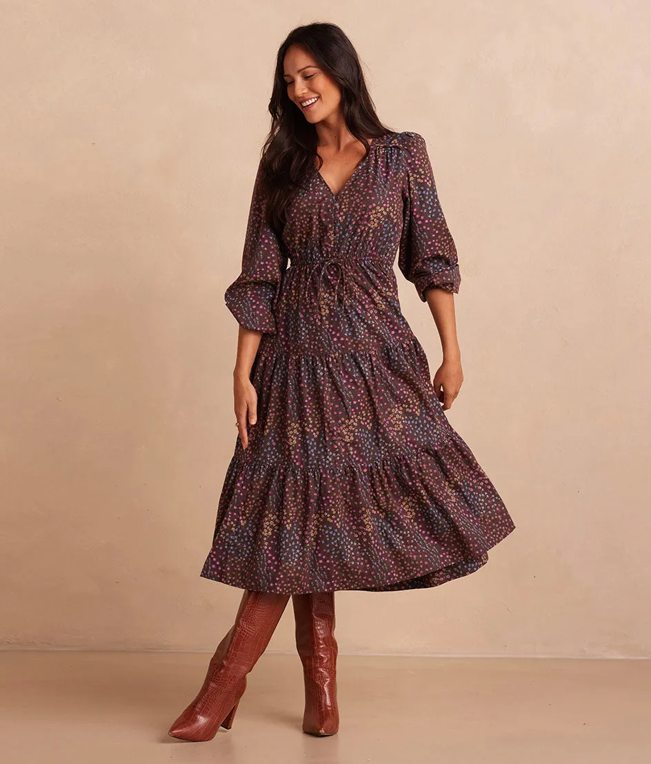 The Countryside Poplin Button Down Midi Dress - Floral Prairie in Chocolate sold by Summersalt product image thumbnail 3