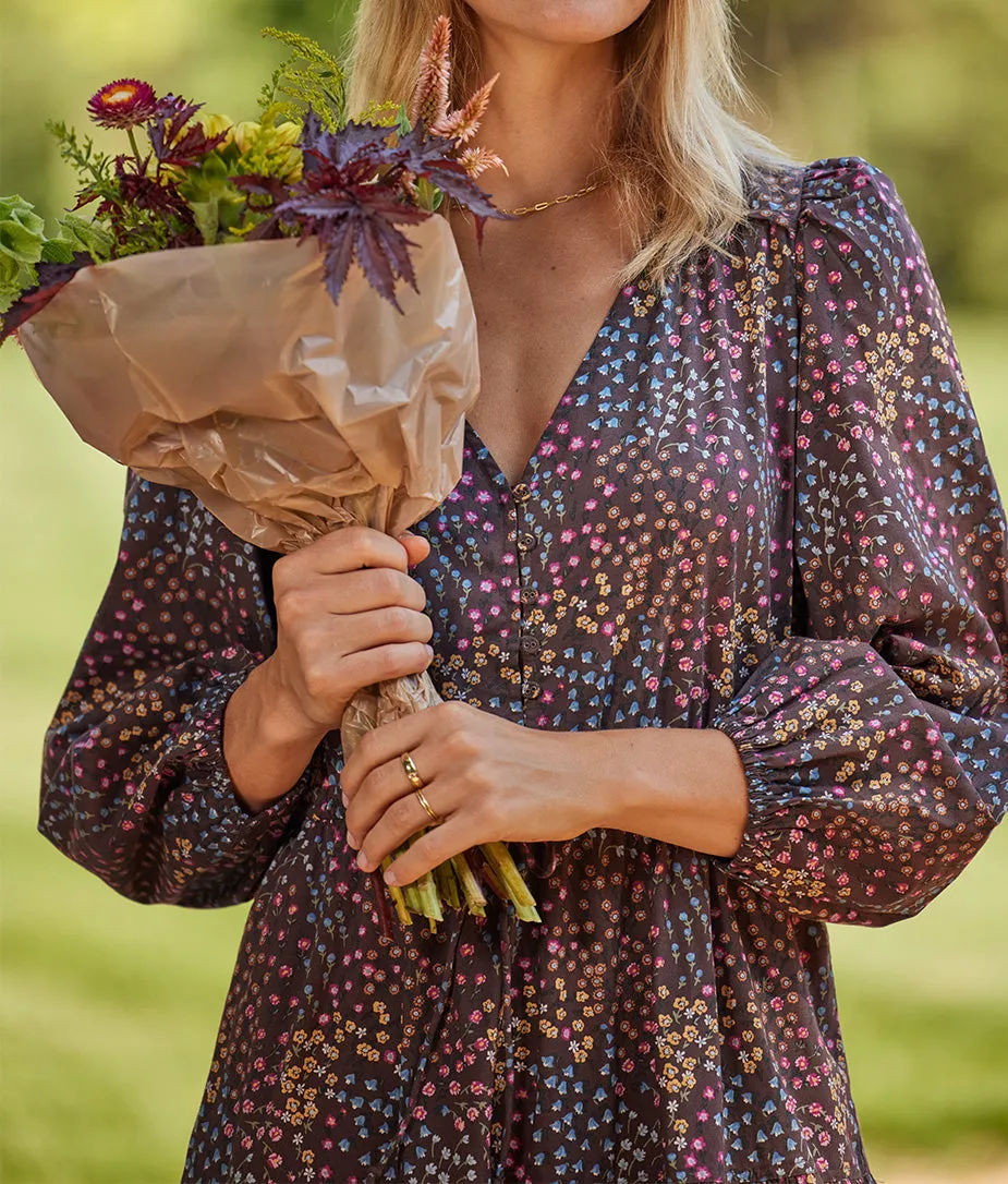 The Countryside Poplin Button Down Midi Dress - Floral Prairie in Chocolate sold by Summersalt product image thumbnail 5