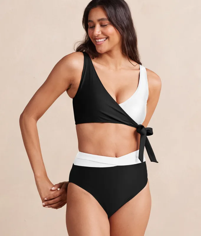 The Wrap High Leg High Rise Bikini Bottom - Sea Urchin & White Sand sold by Summersalt