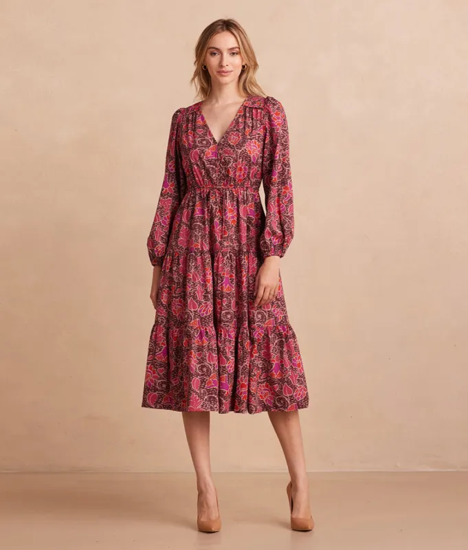 The Countryside Poplin Button Down Midi Dress - Vineyard Blooms in Pinot sold by Summersalt