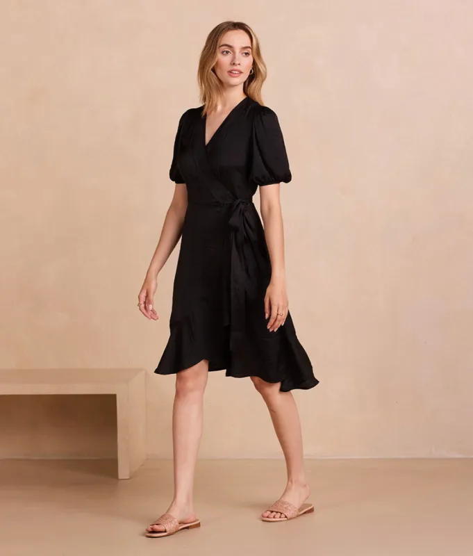 The Silky Luxe Puff Sleeve Beach to Brunch Wrap Dress - Sea Urchin made by Summersalt