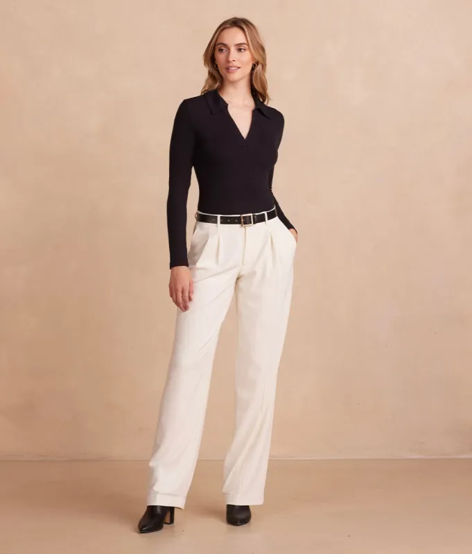 The Classic Pleat Straight Leg Trouser Pant - White Sand sold by Summersalt