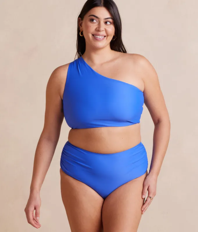 The Ruched High Leg High Rise Bottom - Hydrangea sold by Summersalt