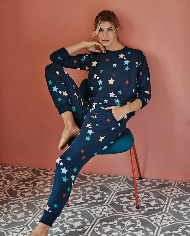 The Softest French Terry Jogger - Scatter Stars in Deep Sea sold by Summersalt