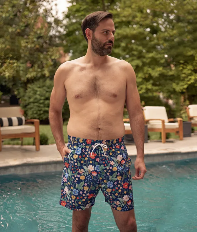 The Men’s Swim Short - Strawberry Fields in Deep Sea sold by Summersalt