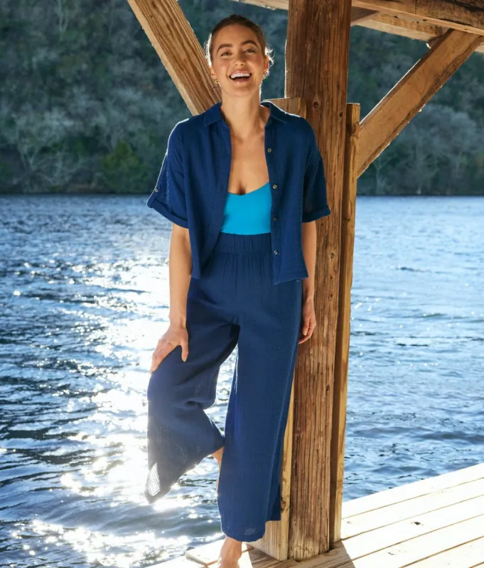 The Cloud Gauze Wide-Leg Pants - Deep Sea sold by Summersalt