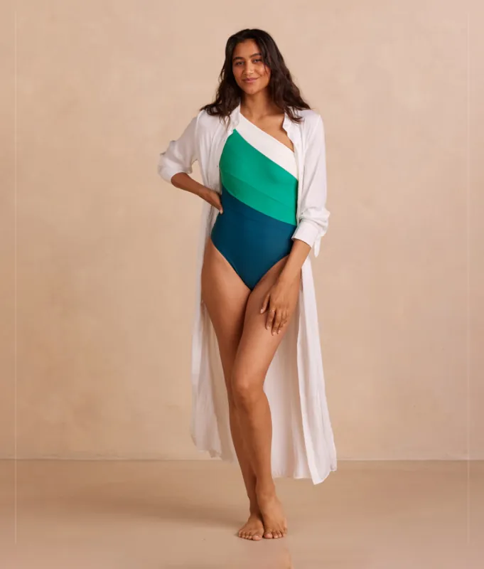 The Effortless Shirtdress Cover-Up - White Sand sold by Summersalt