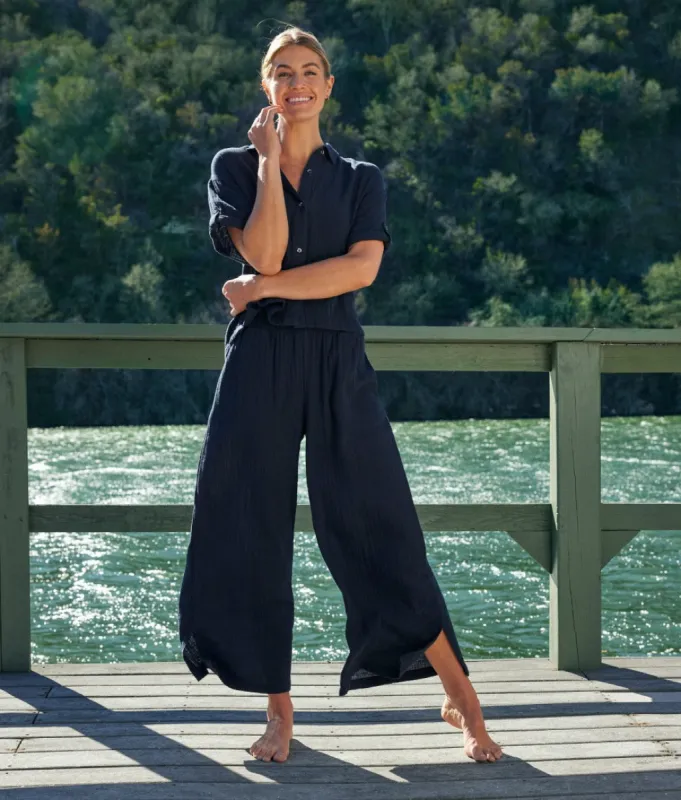 The Cloud Gauze Wide-Leg Pants - Sea Urchin sold by Summersalt