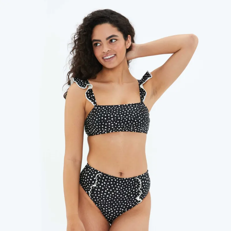 The Ruffle High Leg High Rise Bikini Bottom - On The Dot sold by Summersalt