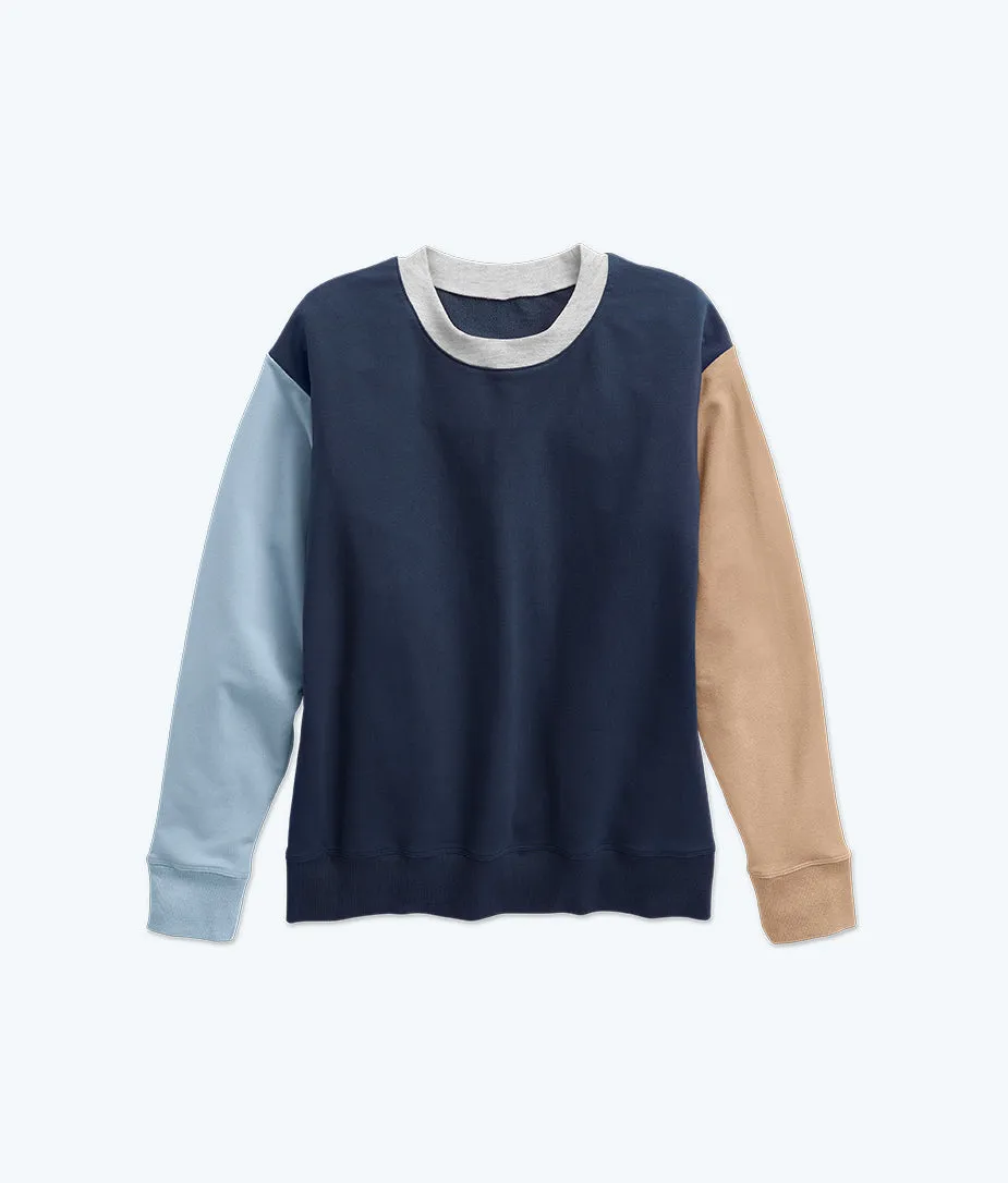 The Softest French Terry Relaxed Colorblock Crew - Midnight & Slate & Toffee sold by Summersalt product image thumbnail 4