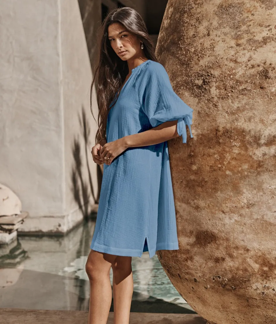 The Going Places Gauze Cover-Up Dress - Cyprus Blue sold by Summersalt