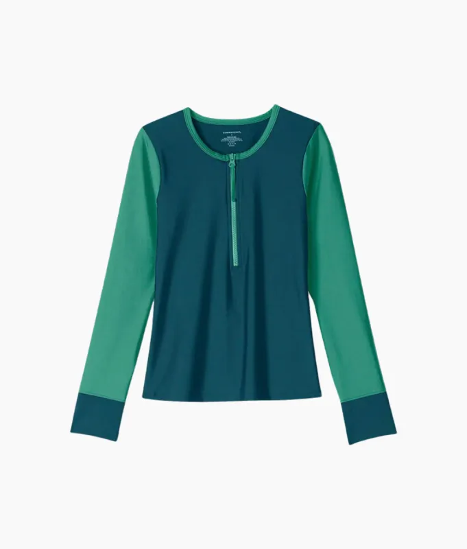 The Make Waves Half-Zip Rash Guard - Seaglass & Seaweed sold by Summersalt