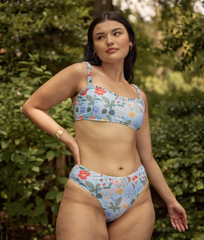 The High Leg Mid Rise Bikini Bottom - Strawberry Fields in Mist sold by Summersalt