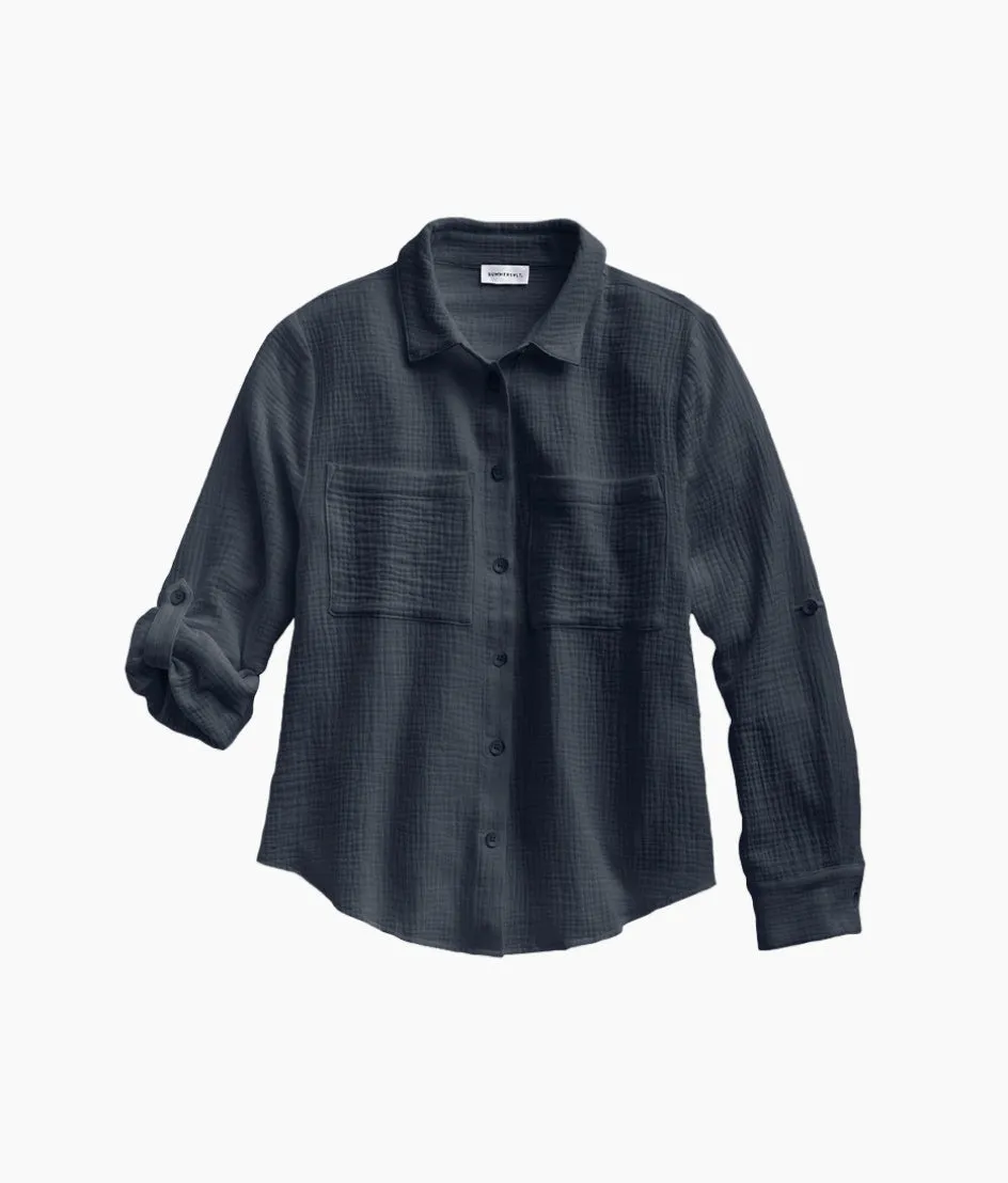 The Going Places Gauze Button-Down Camp Shirt - Midnight sold by Summersalt product image thumbnail 4