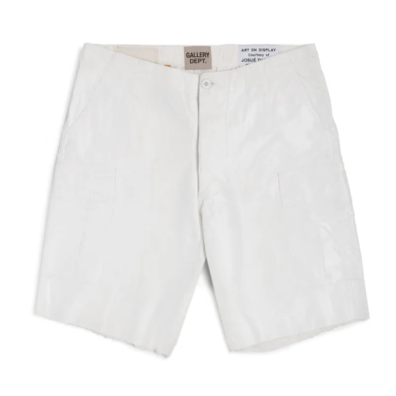 WHITE FOIL CARGO SHORTS sold by Gallery Dept.
