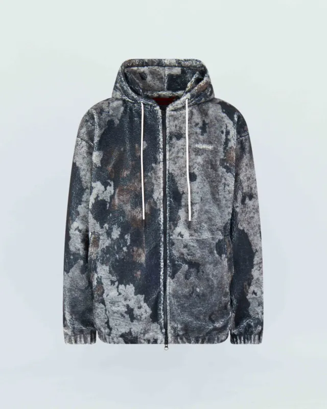 BURN PRINT ZIP-UP  FLEECE HOODIE sold by KUSIKOHC