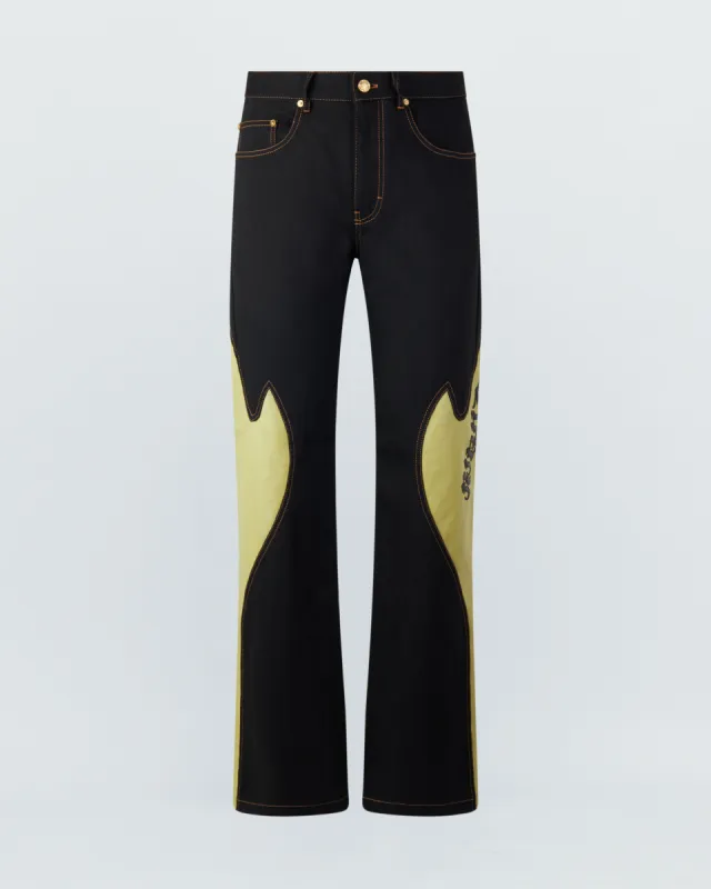 RIDER LEATHER MIX DENIM PANTS sold by KUSIKOHC