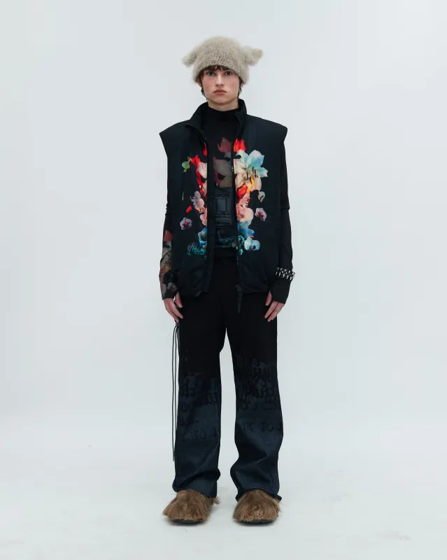 FLOWER PRINT ZIP-UP VEST sold by KUSIKOHC