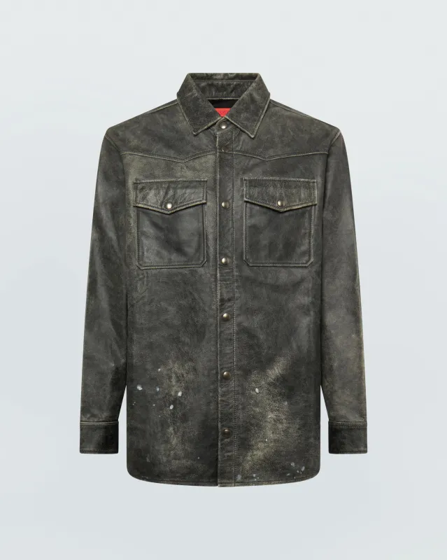 BLACK LEATHER PRINTED SHIRT made by KUSIKOHC