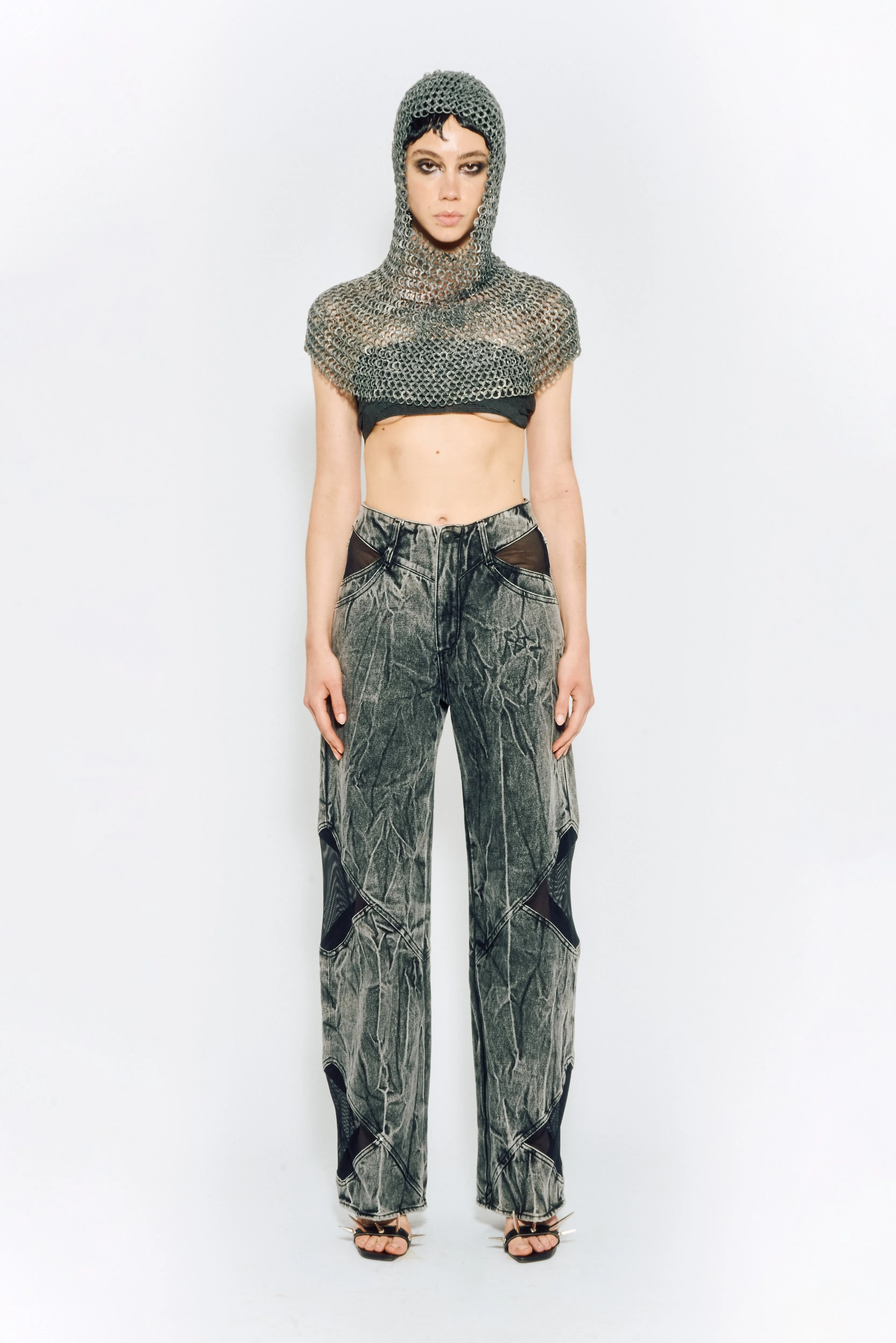 SAMPLE - MESH CUT-OUT DENIM PANTS sold by KUSIKOHC