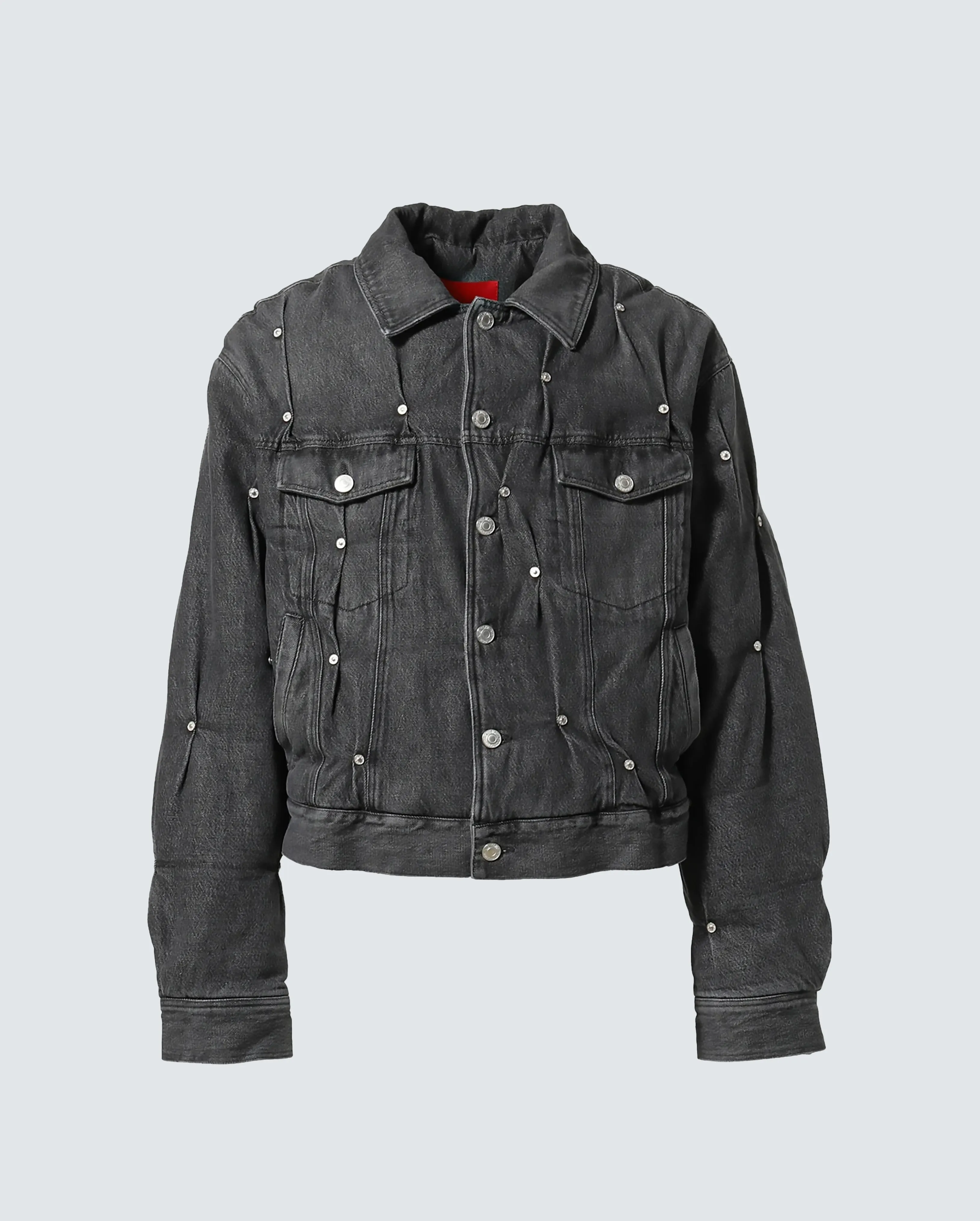 PADDED MULTI RIVET DENIM JACKET sold by KUSIKOHC
