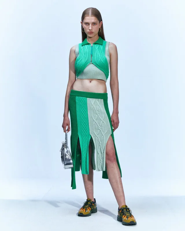 PAOLA KNITTED PANELLED SKIRT apa598w(GREEN) made by Andersson Bell